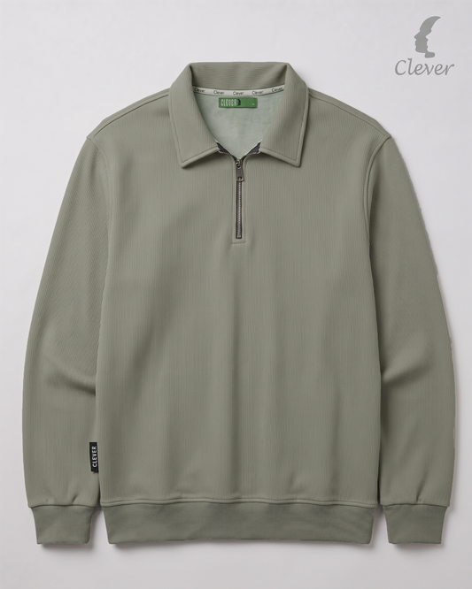 Ribbed pullover with collar and half zip - mint