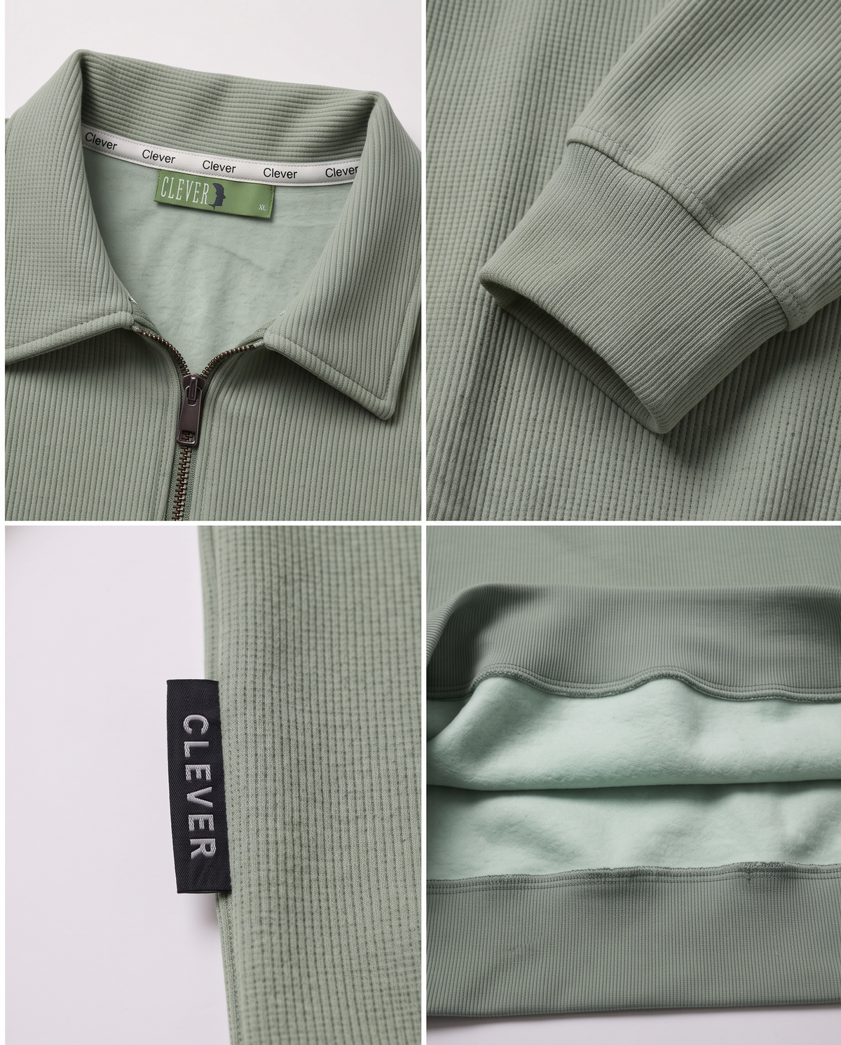 Ribbed pullover with collar and half zip - mint
