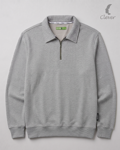 Ribbed pullover with collar and half zip - dark gray
