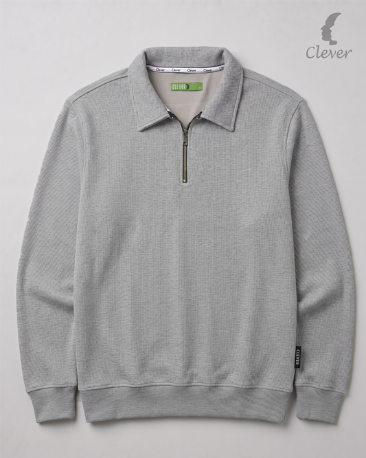Ribbed pullover with collar and half zip - dark gray
