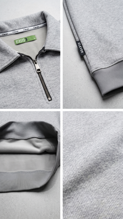 Ribbed pullover with collar and half zip - dark gray