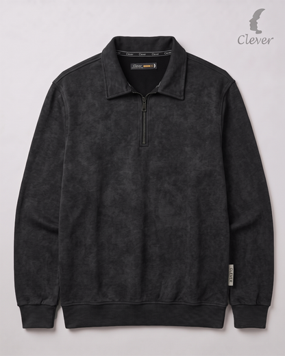 Pullover with collar and short zip - Dark gray/black