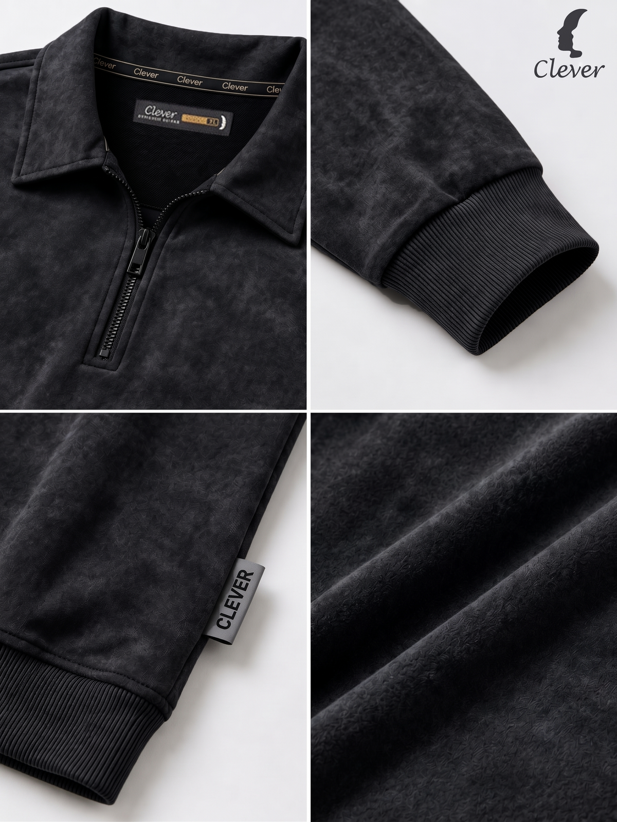 Pullover with collar and short zip - Dark gray/black