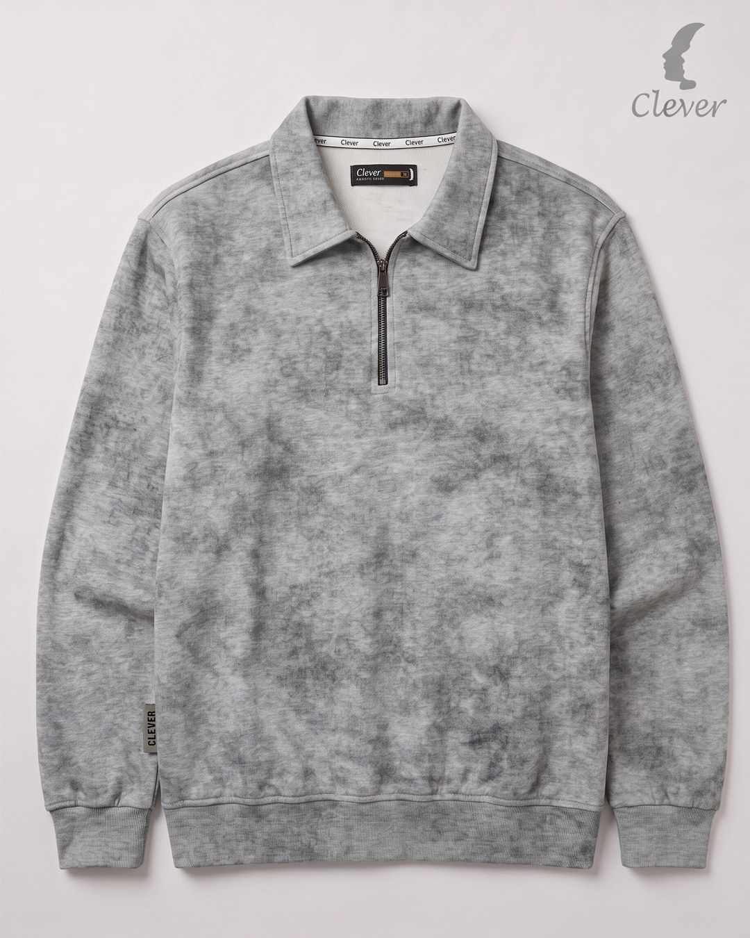 Short zip-up collared jumper with a marbled effect - gray