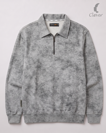 Short zip-up collared jumper with a marbled effect - gray