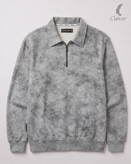 Short zip-up collared jumper with a marbled effect - gray