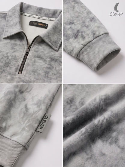 Short zip-up collared jumper with a marbled effect - gray