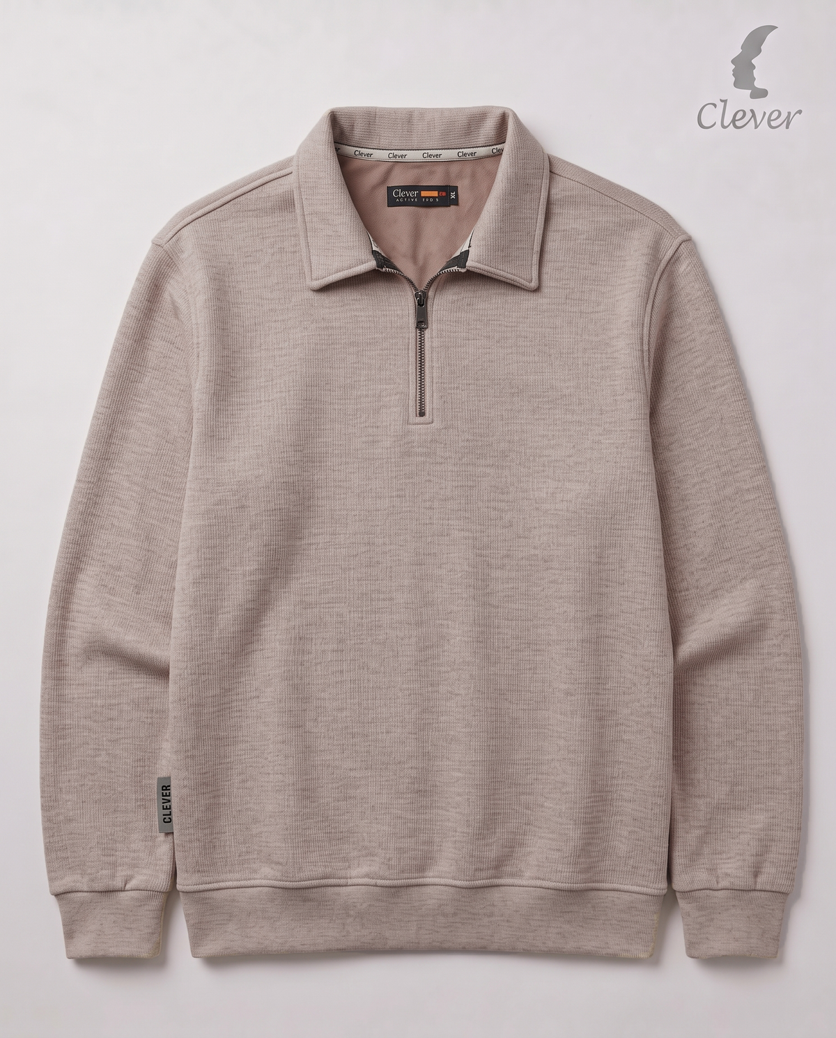 Padded pullover with collar and short zipper - Beige (Melange)