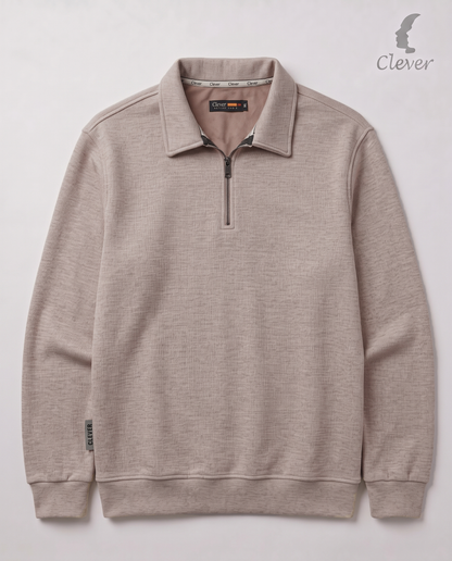Padded pullover with collar and short zipper - Beige (Melange)