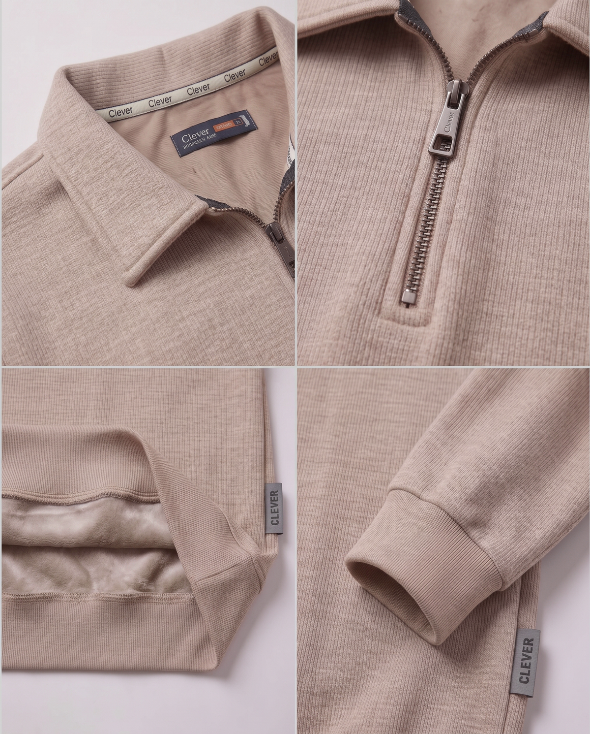 Padded pullover with collar and short zipper - Beige (Melange)