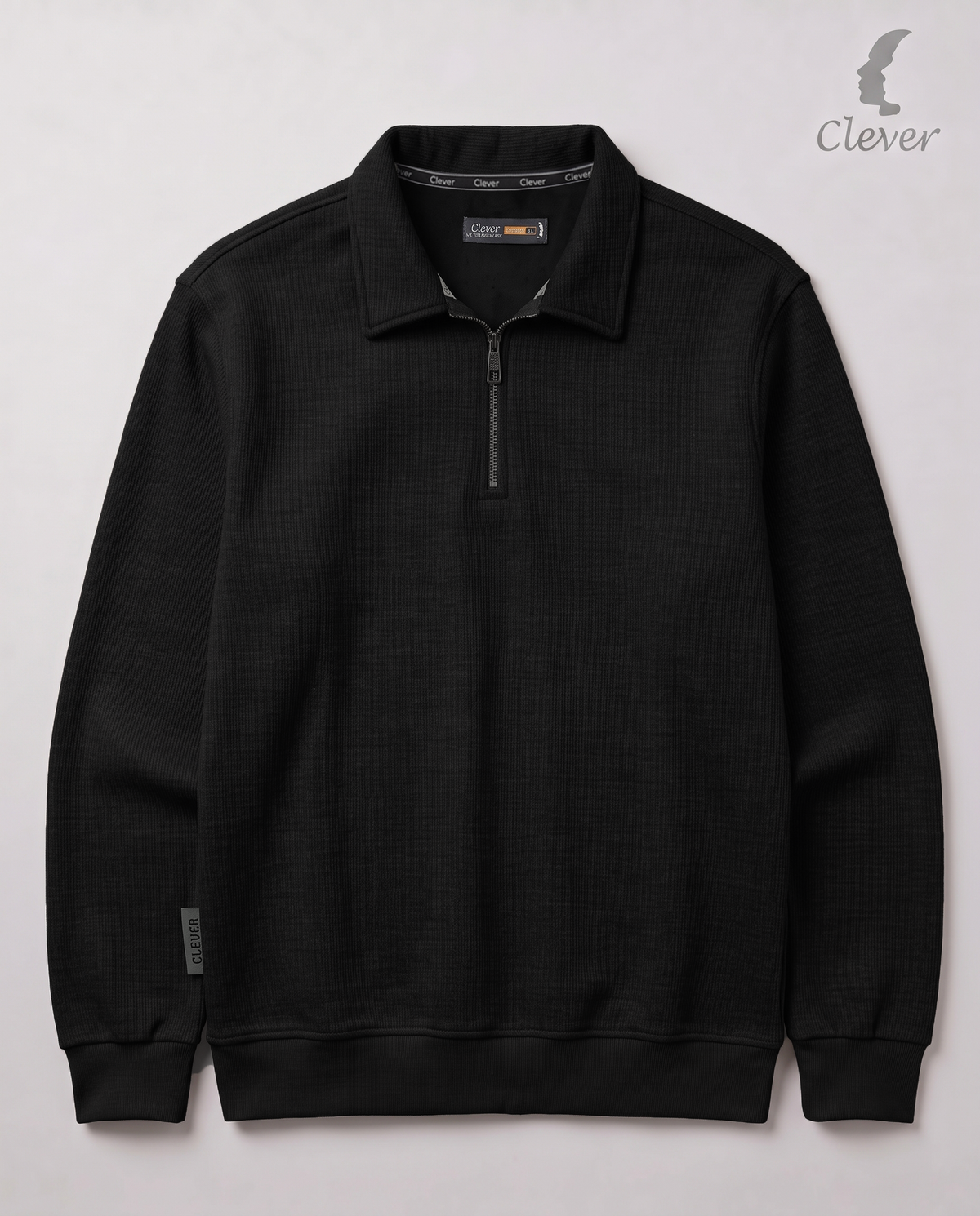 Padded pullover with collar and short zipper - black