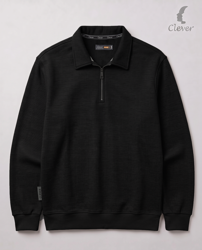 Padded pullover with collar and short zipper - black