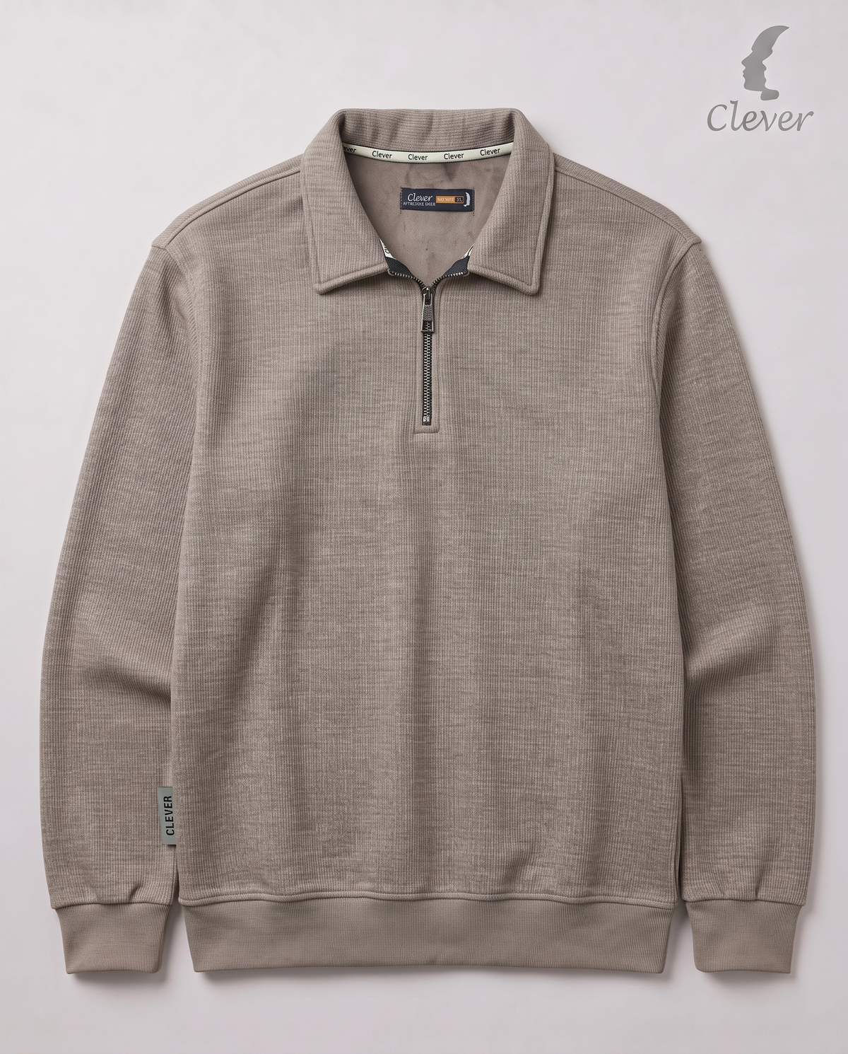 Padded pullover with collar and short zipper - Cafe