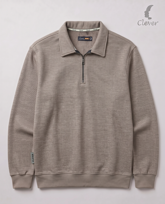 Padded pullover with collar and short zipper - Cafe