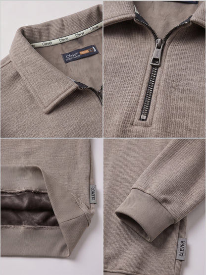 Padded pullover with collar and short zipper - Cafe