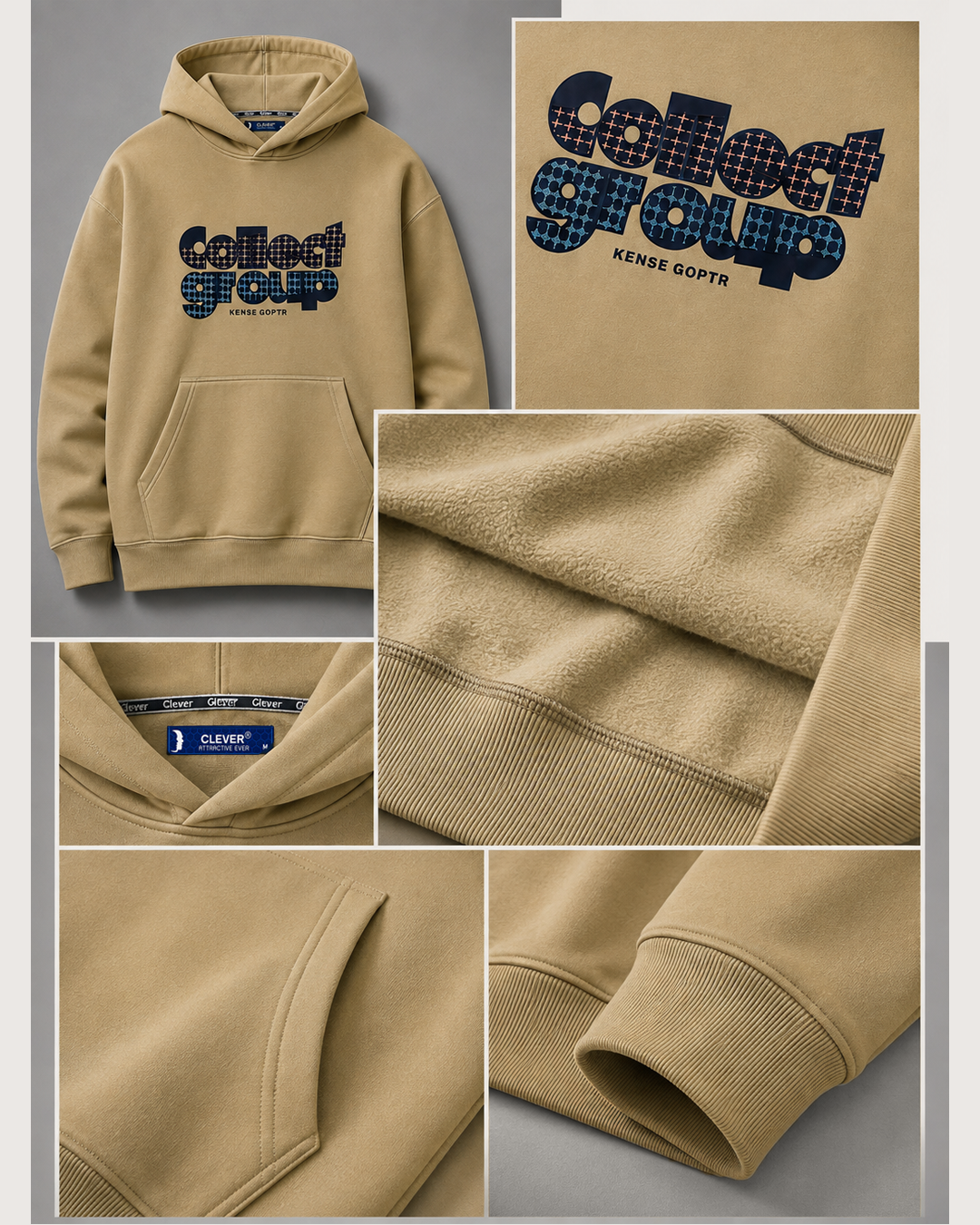 "Collect Group" Graphic Print Hoodie - Beige
