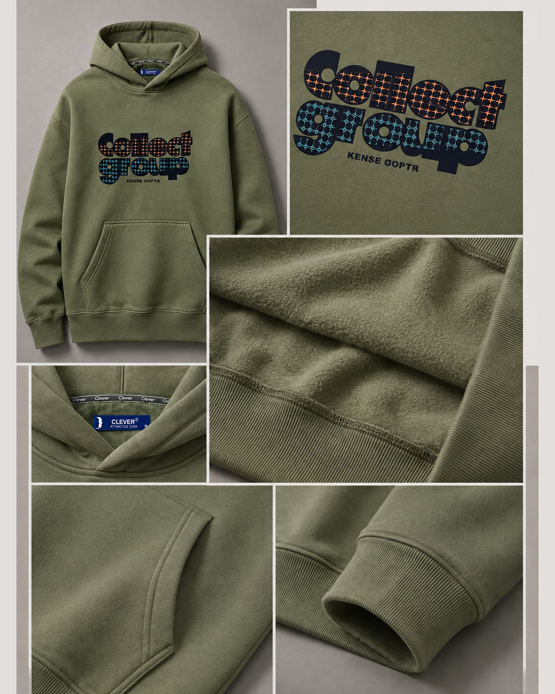 "Collect Group" graphic print hoodie - olive green