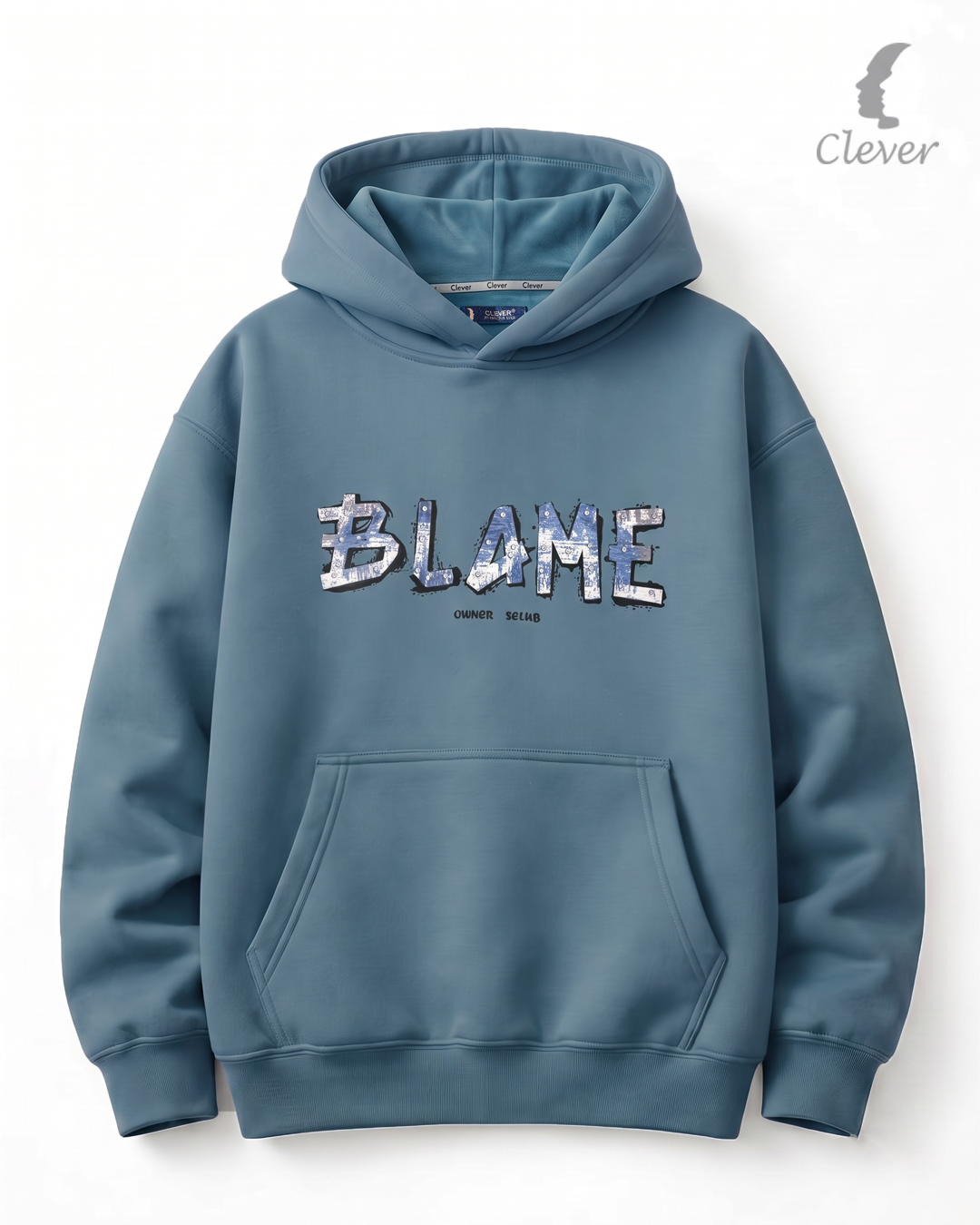 "BLAME" Art Print Hoodie - Turquoise
