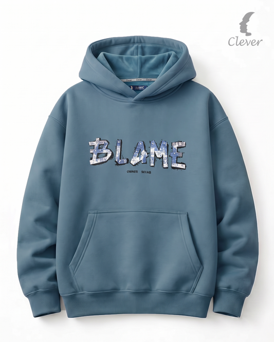 "BLAME" Art Print Hoodie - Turquoise