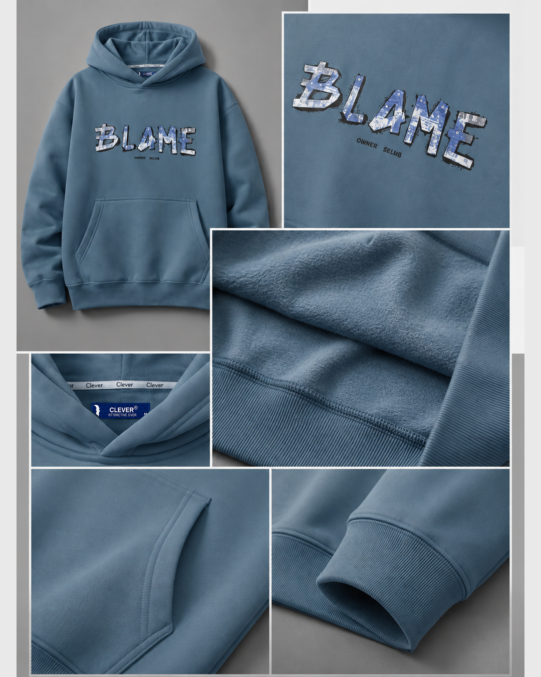 "BLAME" Art Print Hoodie - Turquoise