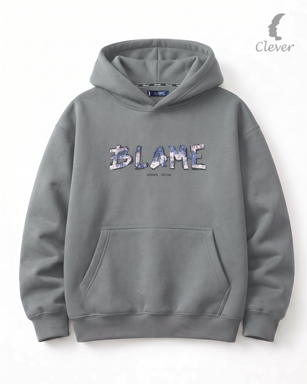 "BLAME" Art Print Hoodie - gray