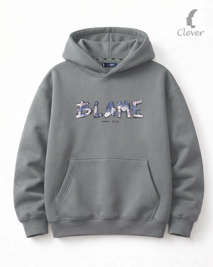 "BLAME" Art Print Hoodie - gray