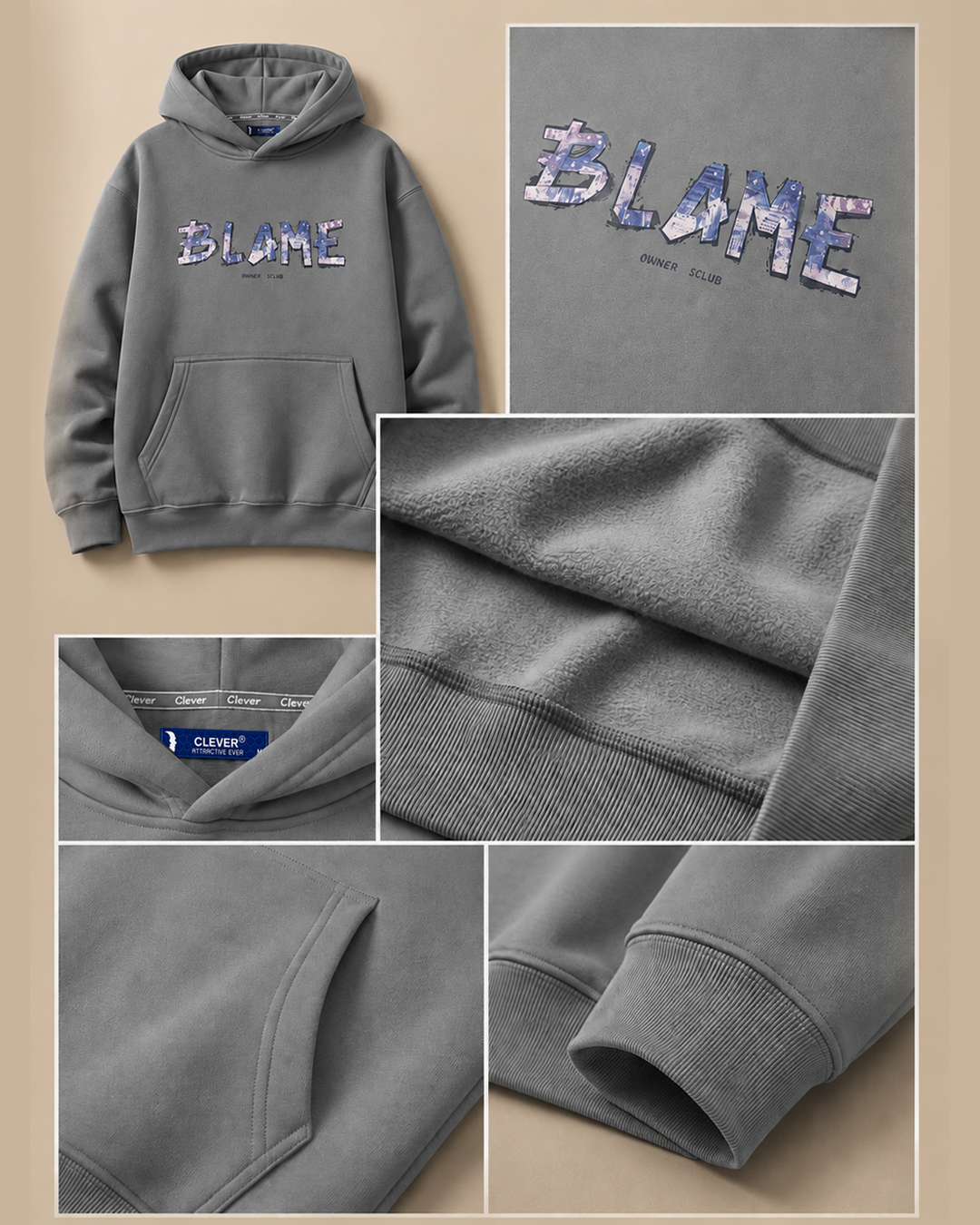 "BLAME" Art Print Hoodie - gray