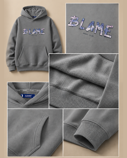 "BLAME" Art Print Hoodie - gray