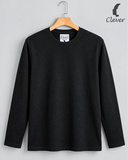 Classic Waffle-Weave Long-Sleeve T-Shirt - Black