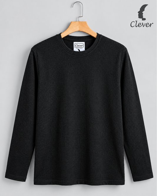 Classic Waffle-Weave Long-Sleeve T-Shirt - Black
