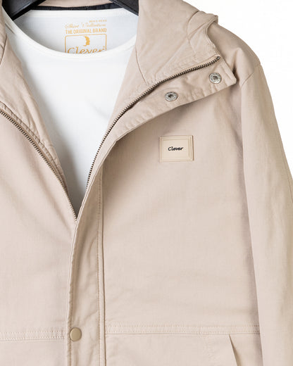 Beige Casual Hooded Gabardine Jacket