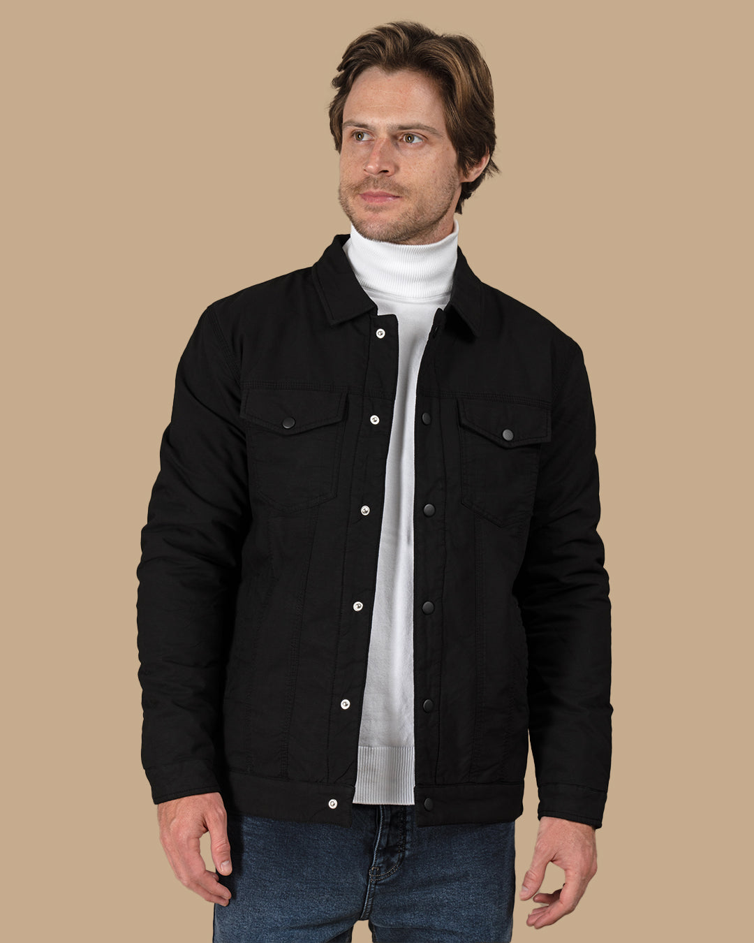 Black Casual Gabardine Jacket