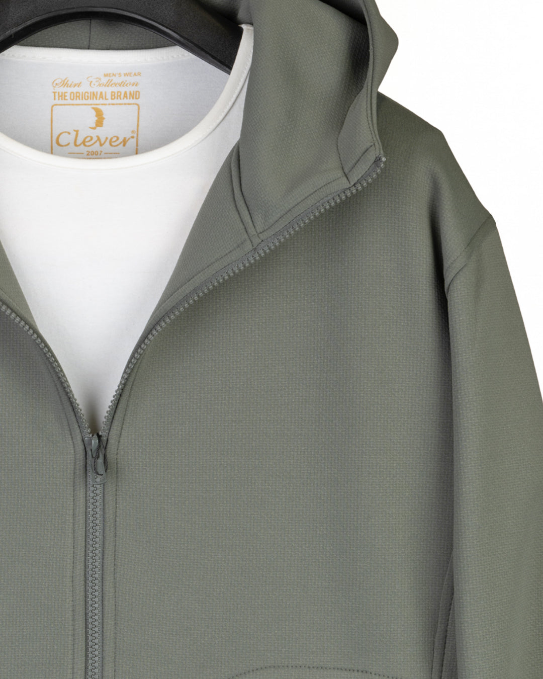 Olive Modern Full-Zipper Plain Cotton Hoodie