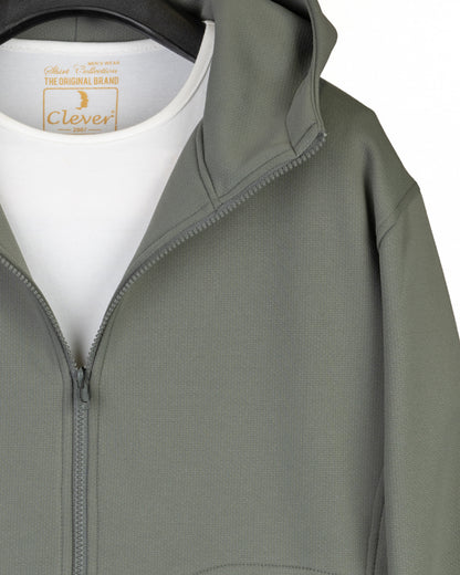 Olive Modern Full-Zipper Plain Cotton Hoodie