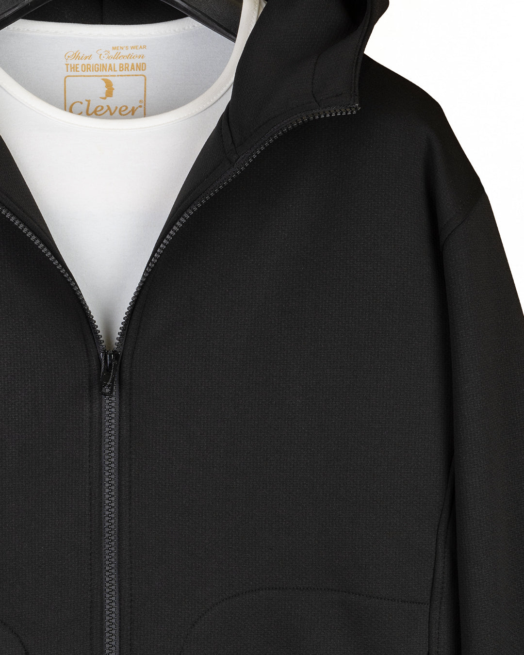 Black Modern Full-Zipper Plain Cotton Hoodie