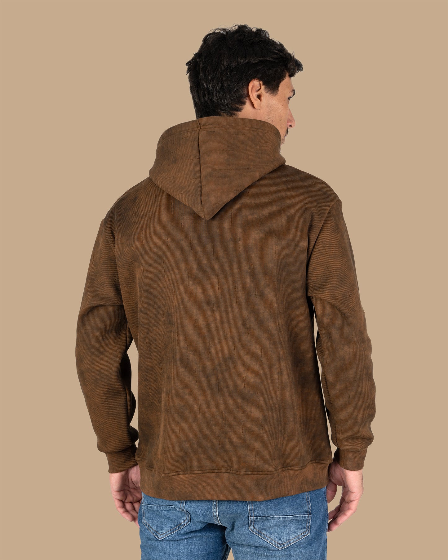Brown Acid Wash With Defined Seam Lines Cotton Hoodie