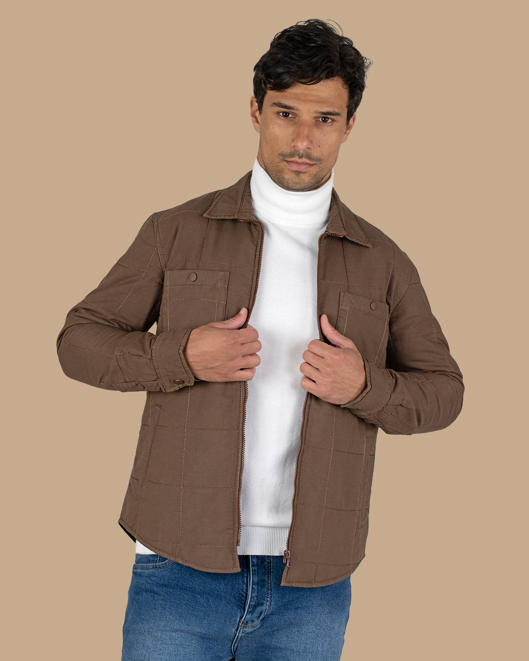 Brown Gabardine Quilted Jacket