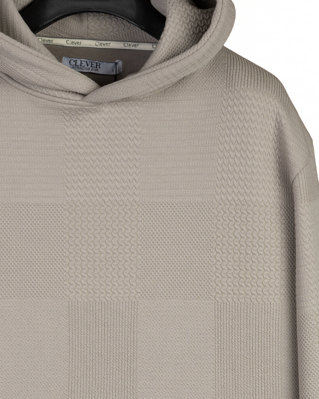 Grey Patterned Knit cotton Hoodie