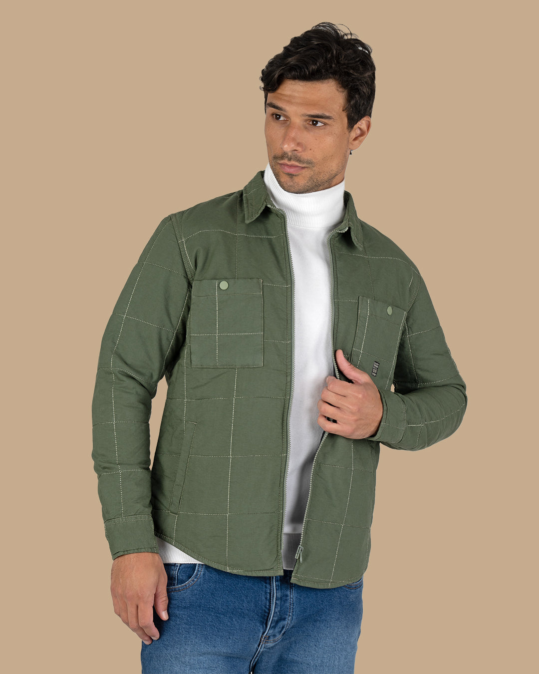 Olive Gabardine Quilted Jacket