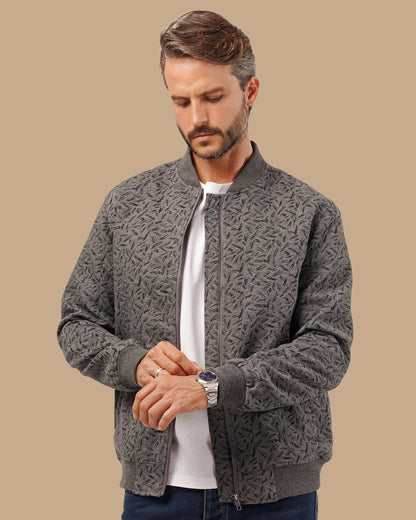 Men's Patterned Bomber Jacket - Dark Grey