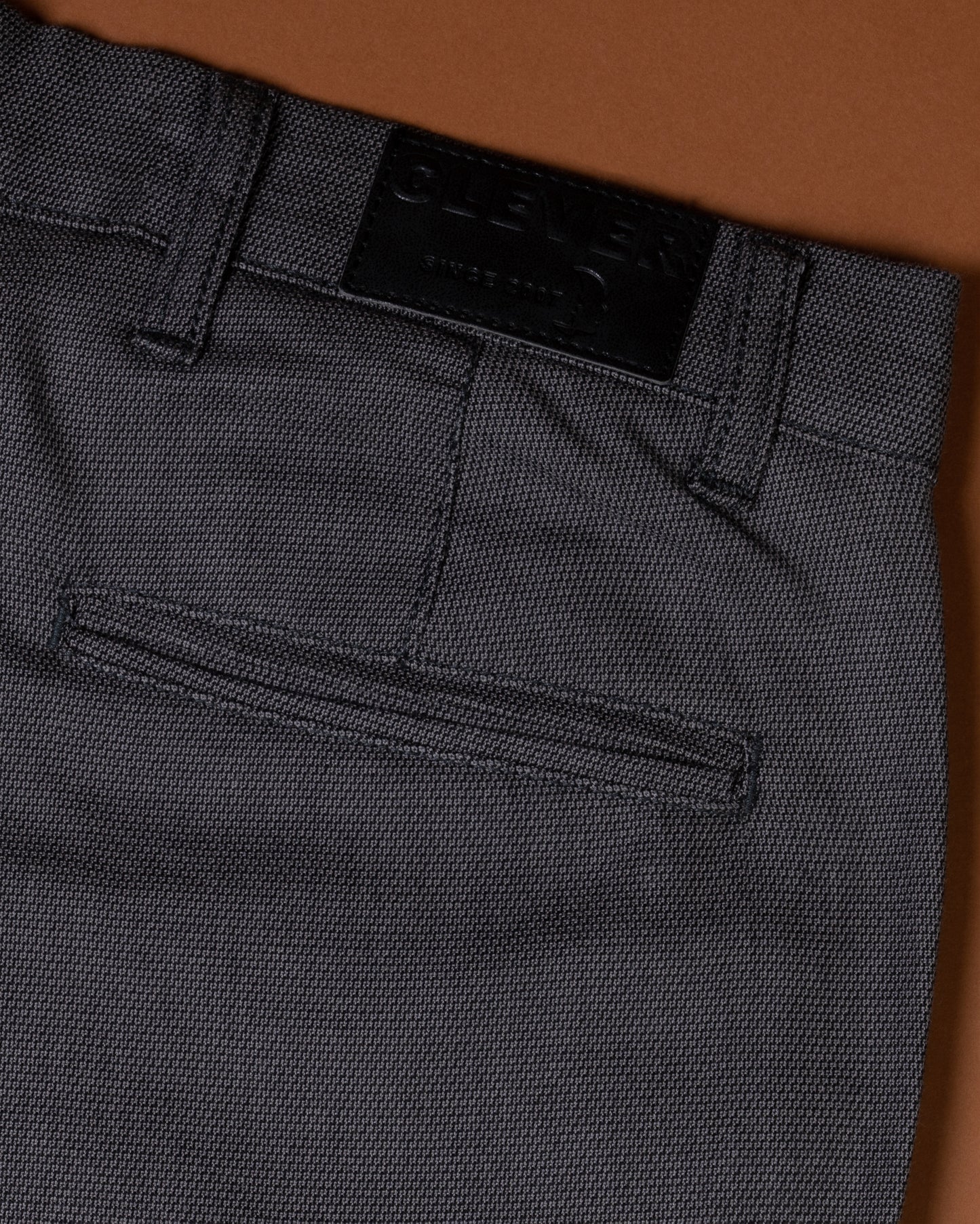 Grey Textured Classic Slim-Fit  Pants