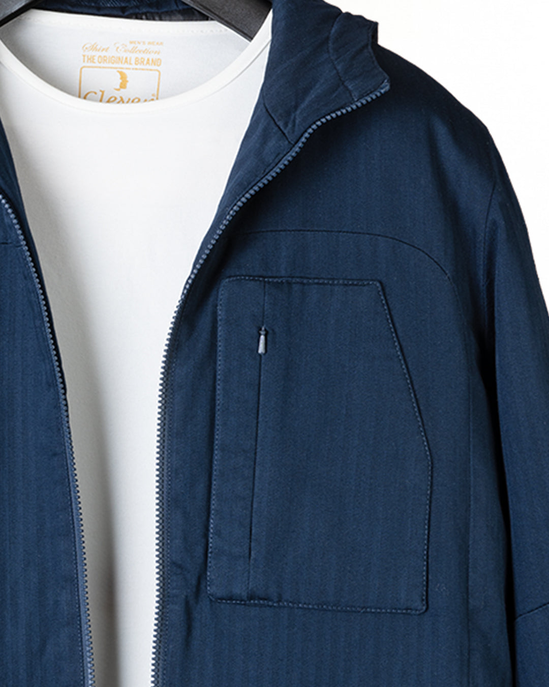 Navy-blue Gabardine Hooded Jacket