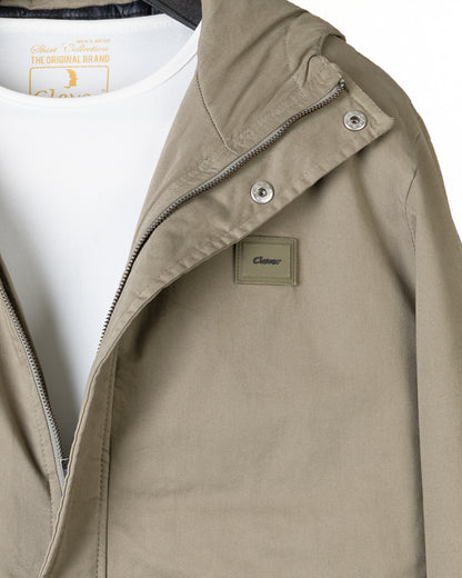khaki Casual Hooded Gabardine Jacket