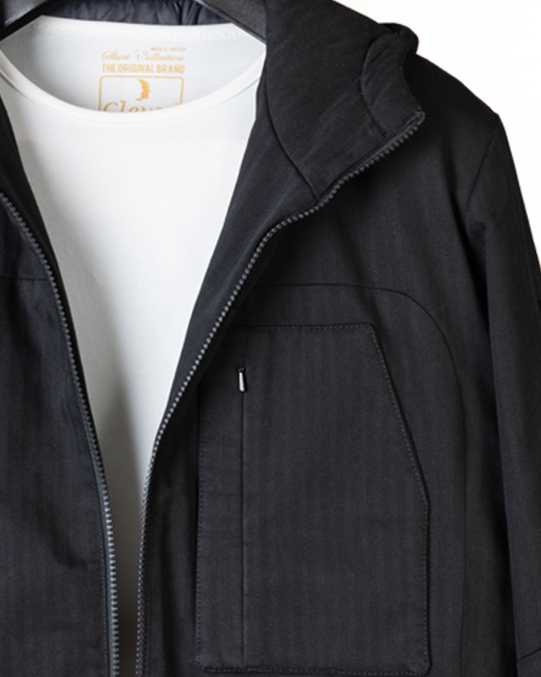 Black Gabardine Hooded Jacket