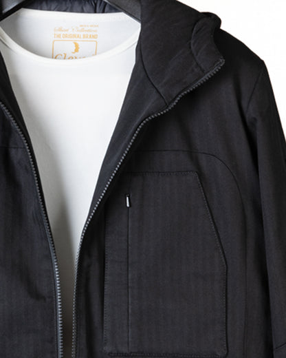 Black Gabardine Hooded Jacket