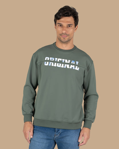 Green Round-Neck Printed Cotton Hoodie