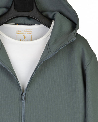 Iron-Green Modern Full-Zipper Plain Cotton Hoodie