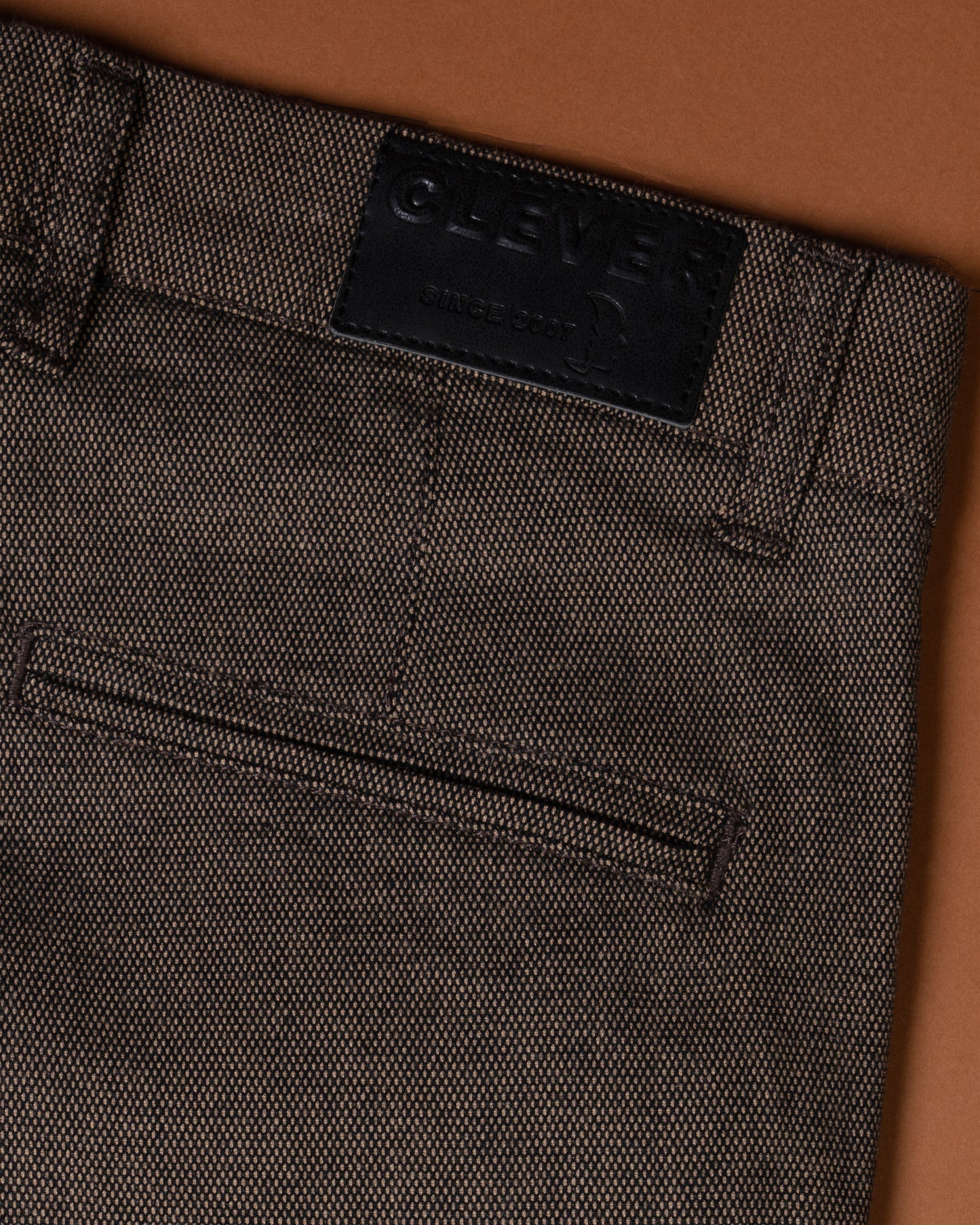 Camel Textured Classic Slim-Fit  Pants