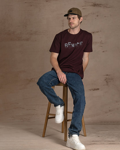 Dark purple printed Cotton T-shirt