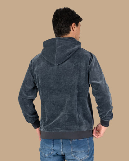 Navy Printed Velvet Hoodie